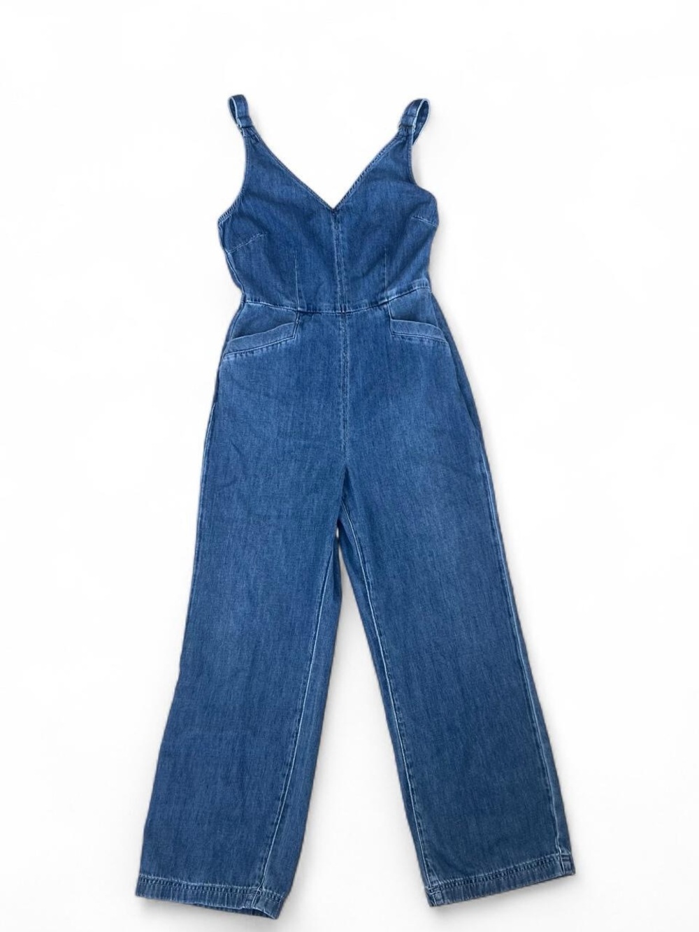 100% Cotton Denim Wide-Leg Jumpsuit Overalls Size XS